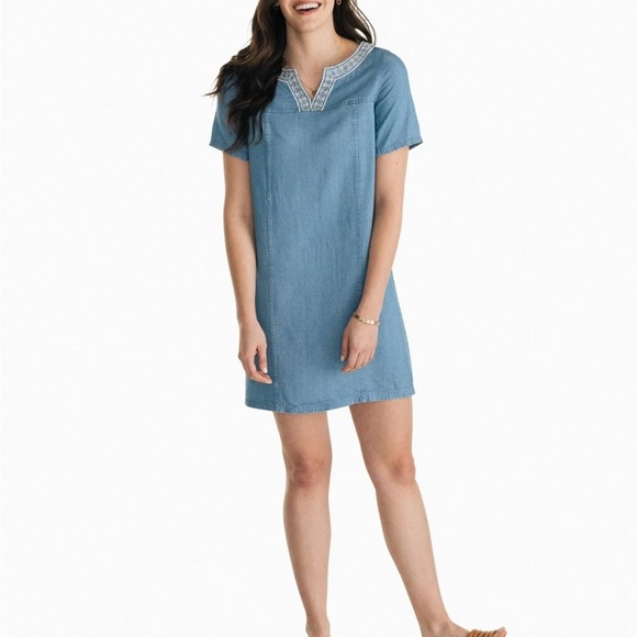 Southern Tide 100% Tencel Holly Embroidered Chambray Light Indigo Dress Size XS - Picture 2 of 16